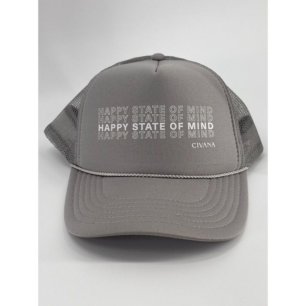 Otto Civana Trucker Hat Unisex OSFM Gray Happy State of Mind Mesh Snapback Cap